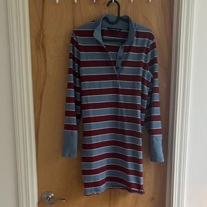 Veronica Beard Burgundy and Blue Striped Long Sleeve Dress